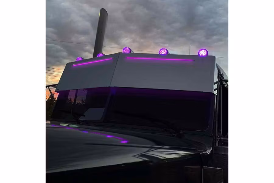 Trux 14" High/Low Roof Louvered "Glow Trim" Sun Visor - Peterbilt