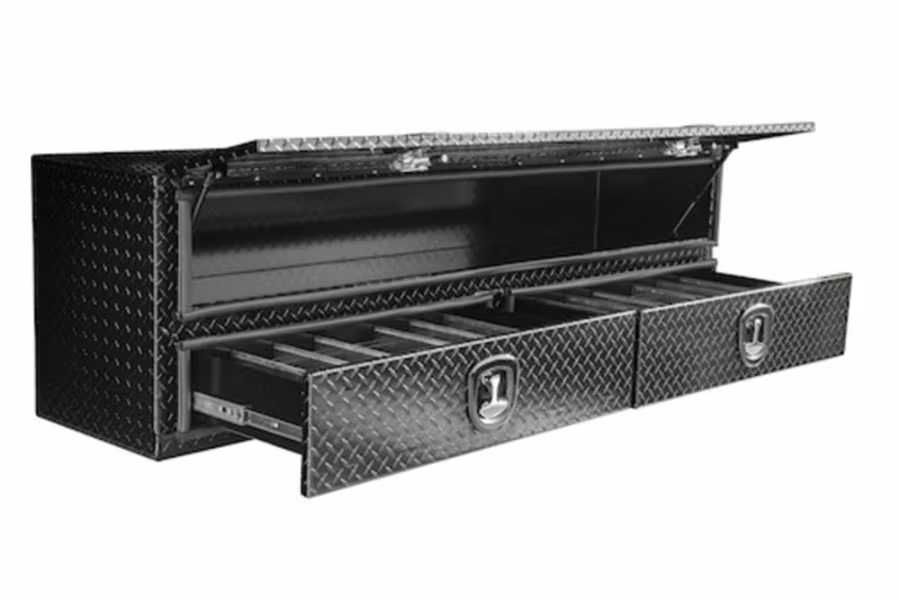 10564-buyers-topsider-gloss-black-diamond-tread-aluminum-hd-flatbed-contractor-w-lower-drawers-2.jpg Buyers Topsider Gloss Black Diamond Tread Aluminum HD Flatbed Contractor w/Lower Drawers
