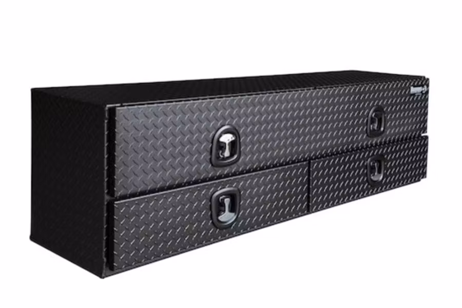 10569-buyers-topsiders-textured-matte-black-diamond-tread-aluminum-hd-flatbed-contractor-w-lower-drawers-1.jpg Buyers Topsiders Textured Matte Black Diamond Tread Aluminum HD Flatbed Contractor w/Lower Drawers
