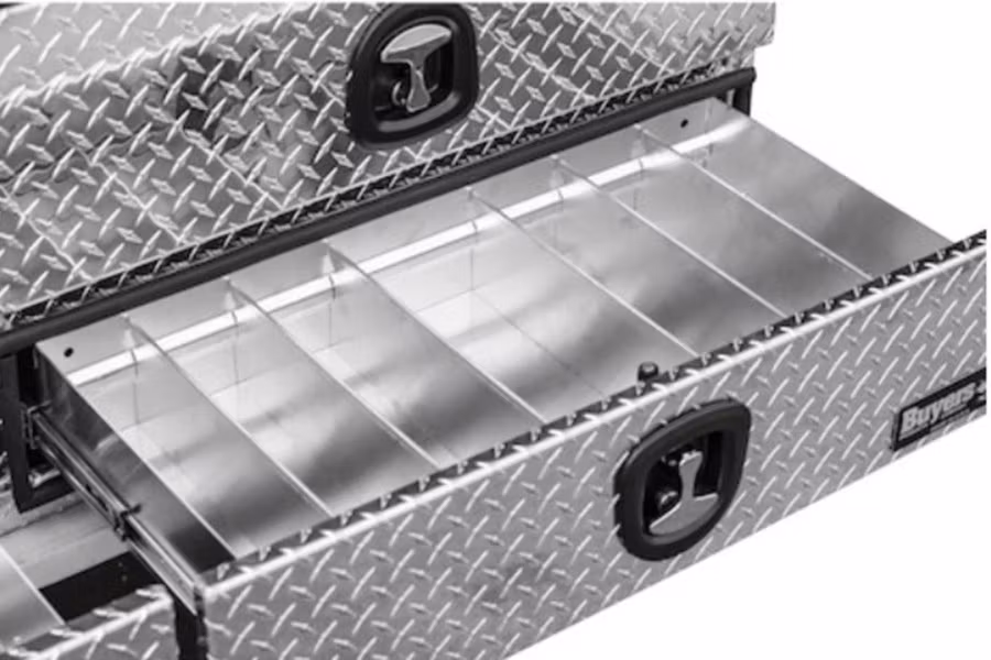 10574-buyers-compression-latch-topsider-diamond-tread-aluminum-hd-flatbed-contractor-w-lower-drawers-4.jpg Buyers Compression Latch Topsider Diamond Tread Aluminum HD Flatbed Contractor w/Lower Drawers