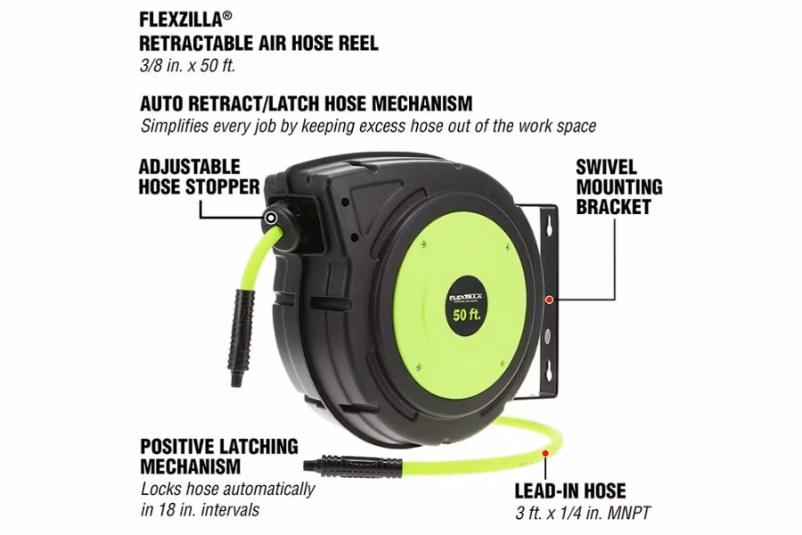 Flexzilla Enclosed Plastic Retractable Air Hose Reel, 3/8" x 50'