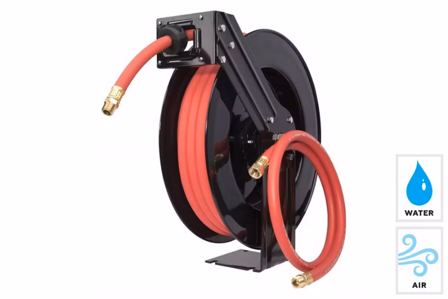 Workforce Retractable Air/Water Hose Reel, Open Face, Single Axle Arm, 1/2" x 50'