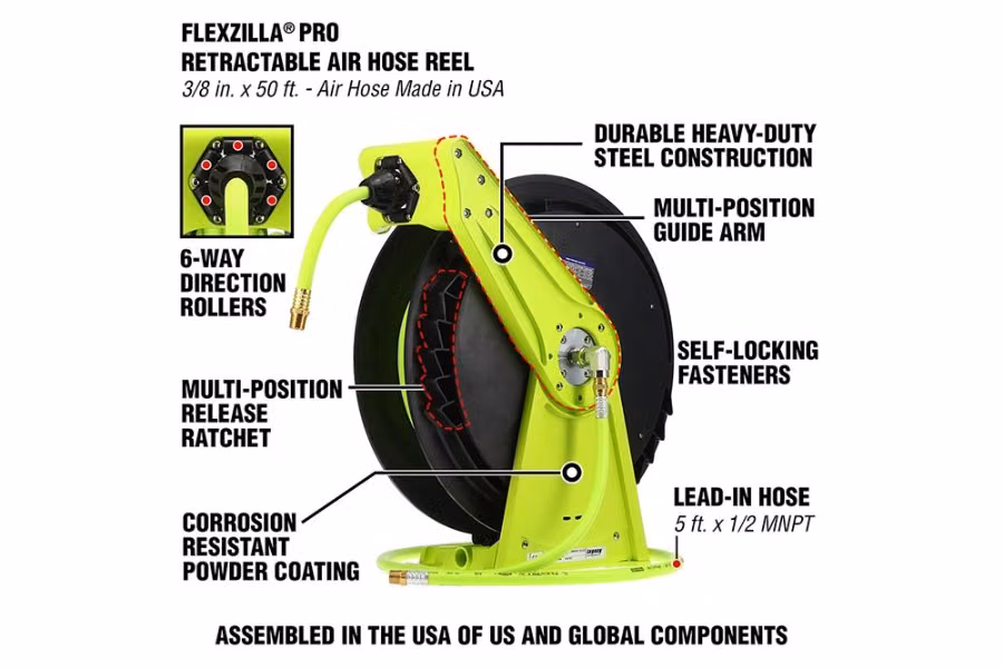 Flexzilla Pro Open Face, Single Arm Air Hose Reels