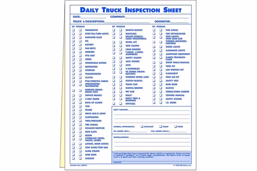 AW Direct Daily Truck Inspection Sheets