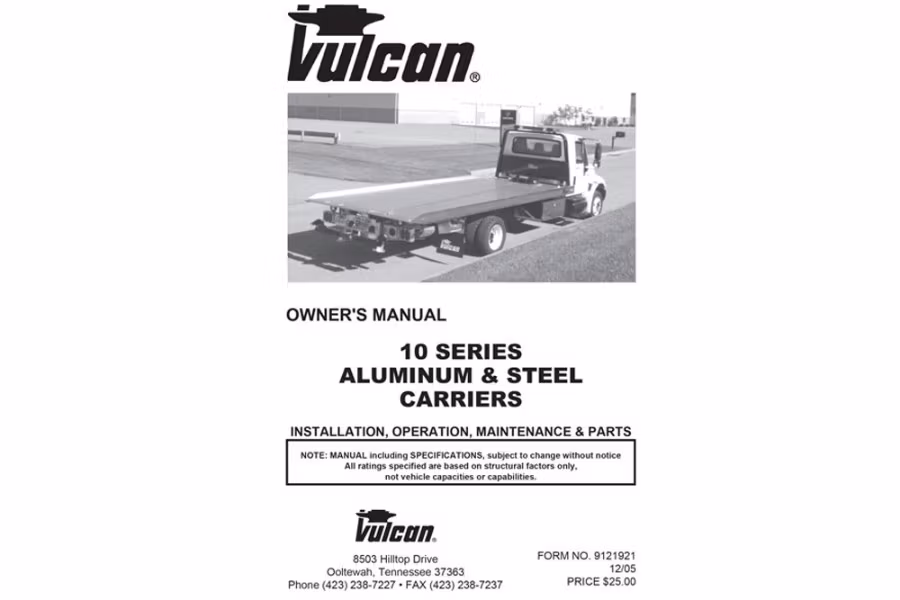 Vulcan 10 Series Aluminum and Steel Car Carrier Owners Manual