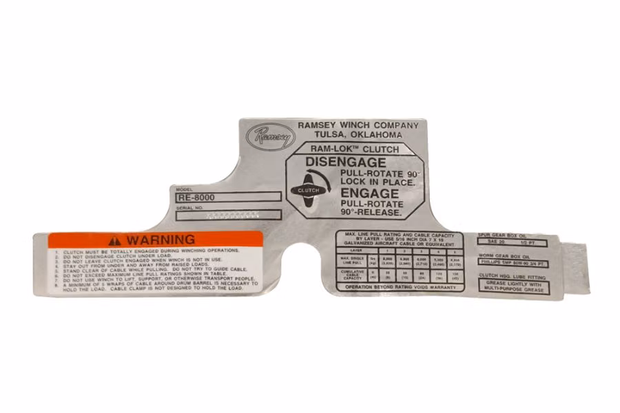 Ramsey RE8000 Data Plate