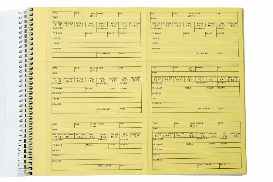 Zip's Telephone Tow Log Book