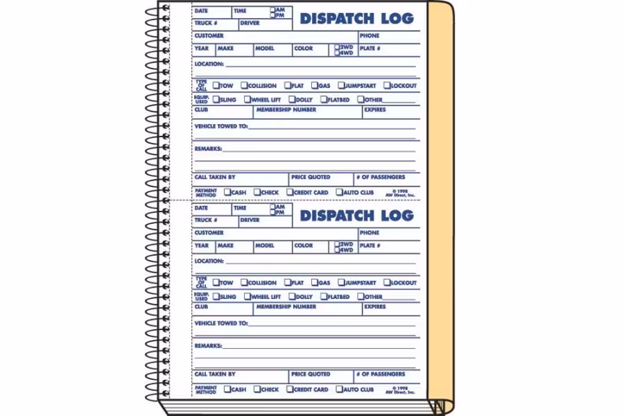 AW Direct 2-Part Towing Dispatch Log Book, 6" x 8-1/2" (50 Forms)