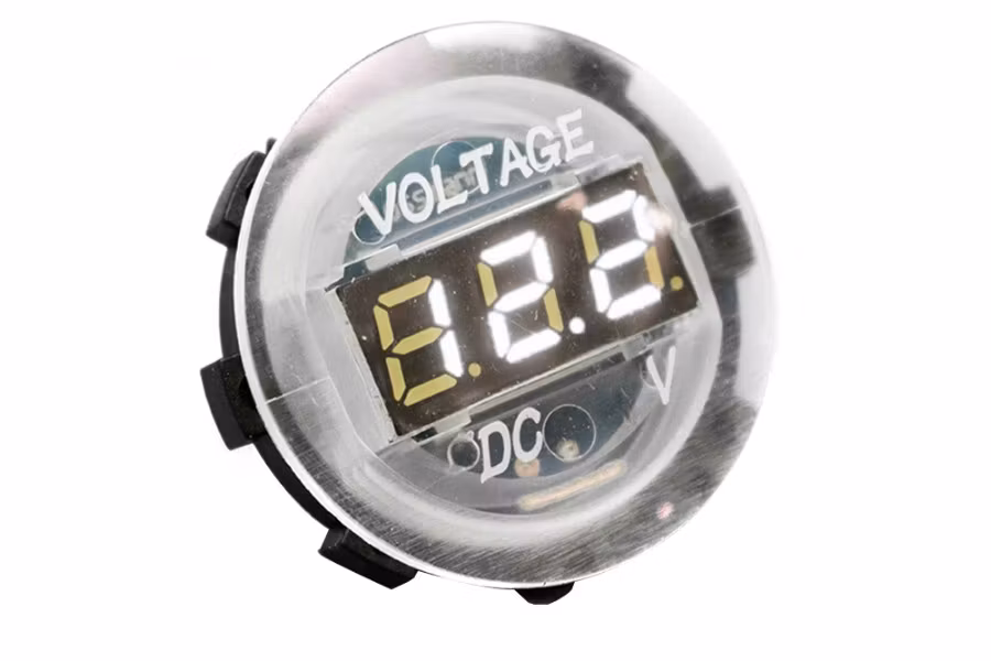 Race Sport Clear Digital Volt Meter Round Gauge with LED Digital Lighting - 12 volt operation range