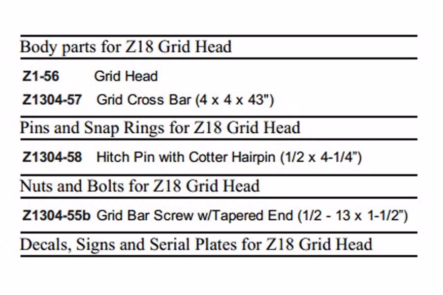 Zacklift Z18 Grid Head