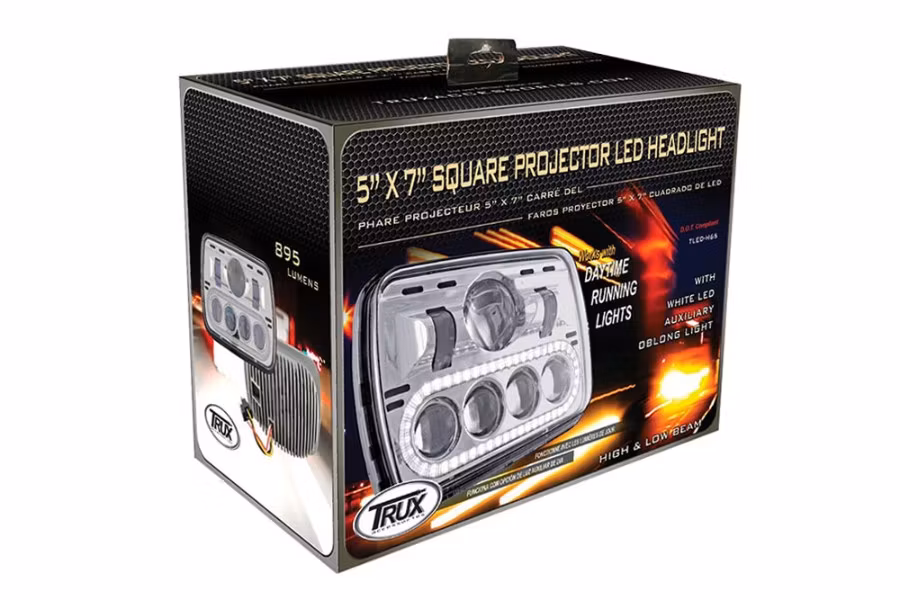 Trux LED Projection Headlight w/ Auxiliary Halo Oblong - Combonation High/LowBeam