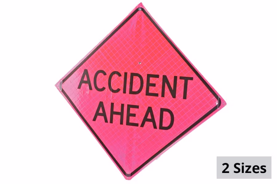 Sign and Safety Equipment Pink Retroreflective Vinyl "Accident Ahead" Roll-UpSign