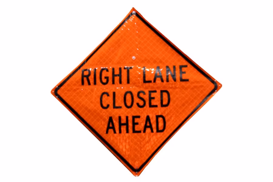 Sign and Safety Equipment 36" Orange "Left/Right Lane Closed Ahead" Roll-Up Sign