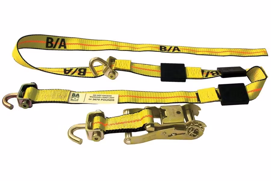 B/A Products Ratchet Tie Down w/ Swivel J Hooks and Tire Grippers 10'