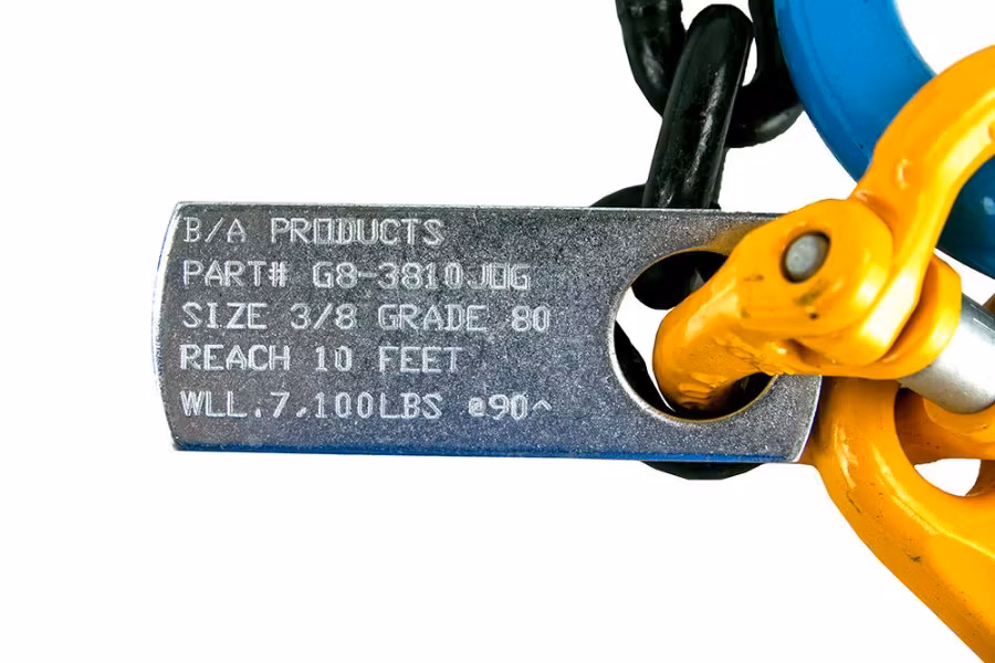 B/A Products Chain, Grade 80, 3/8" w/15" J-Hook, Grab and Master Link, 10'