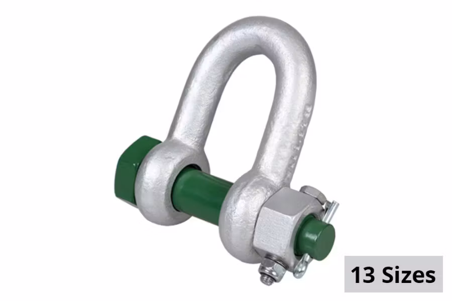 Green Pin Standard Dee Shackle with Safety Bolt and Fixed Nut